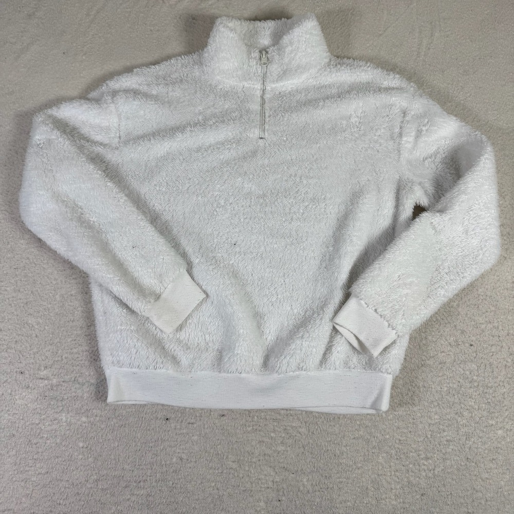 Fifth Sun Fleece Pullover Women XS White Excellent Quarter Zip Fuzzy Teddy
